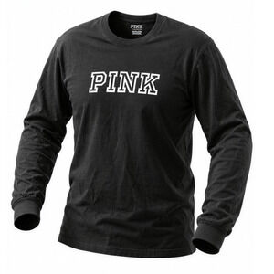 Victoria's Secret PINK Campus Tee Womens XS Black‎ Logo Graphic Long Sleeve